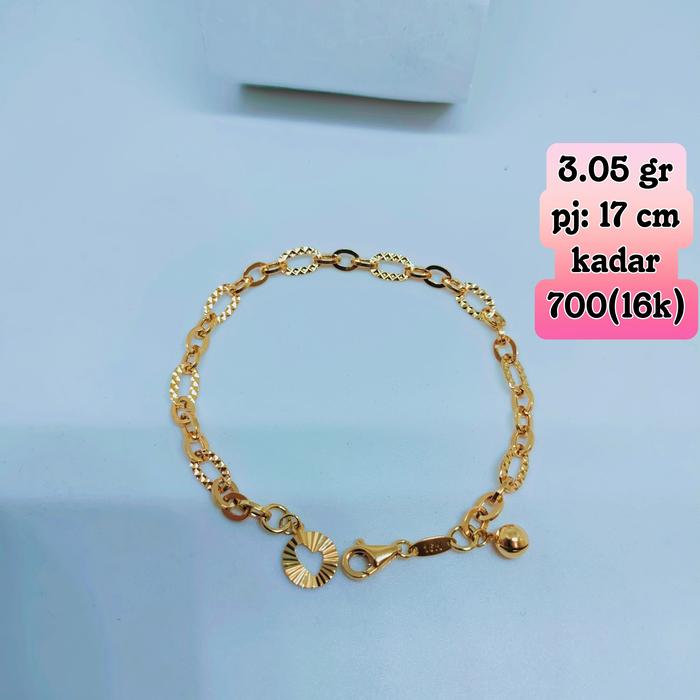 gelang tangan emas model rantai norri ukir kelincingan 1 bola 1 bulat.mas kadar 700(16k)