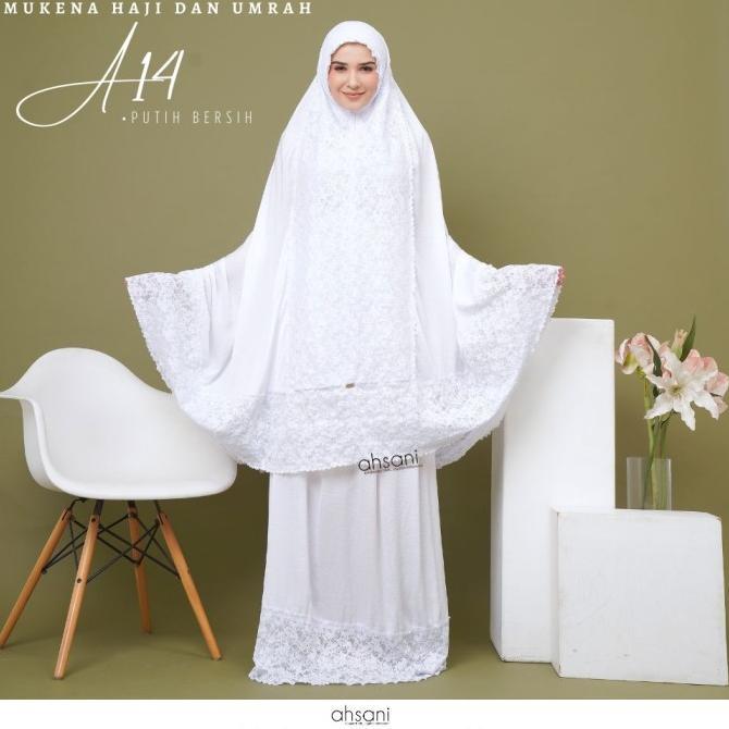 Mukena AHSANI A.14 Putih Dewasa Jumbo Dengan Bahan Silky Ori Renda