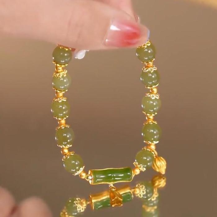 [Promosi Tahun Baru] LOZT Gelang Bambu Lapis Emas 24k Gelang Giok Wanita Asli China Gelang Giok Hija