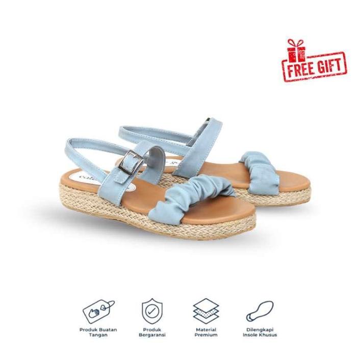 [Free Gift] Catenzo Junior - Cah 246 Sandal Anak Perempuan Casual Original Kulit Sintetis Biru Tosca