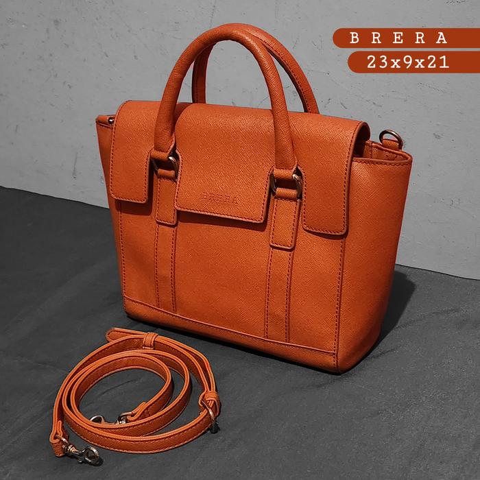 Preloved BRERA Tas Handbag-Selempang Kulit Safiano Mulus Orange 10inch 23x21