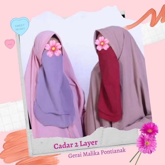Cadar tali 2 layer polos niqab bandana niqob syari akhwat khimar kerut wolfis jetblack wolpeach mask