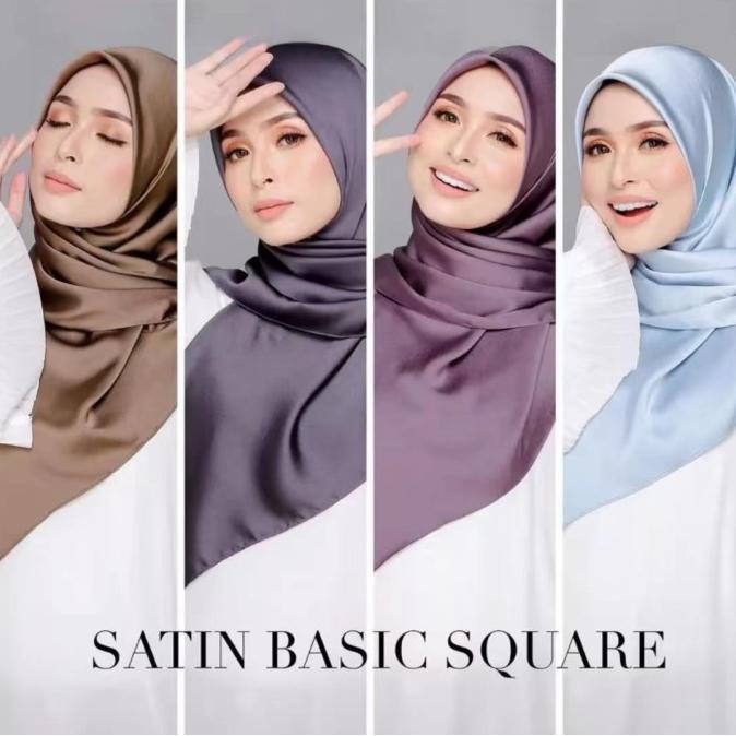 Mei Chen Hijab Sorban Angin Kerudung Segi Empat Satin Veet Polos