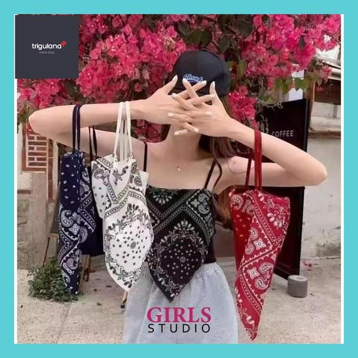 TRG_ TANK TOP SEGITIGA MODEL CROP TOP MOTIF HAILEY SCARF / TANKTOP ATASAN WANITA TANPA LENGAN / TANK
