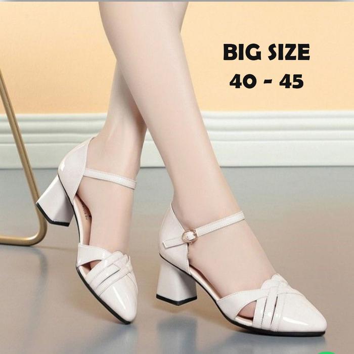 Aurra Sovella - Sepatu Wanita Pesta Putih Big Size Jumbo 40 41 42 43 44 45 / Mules Heels Korean Styl