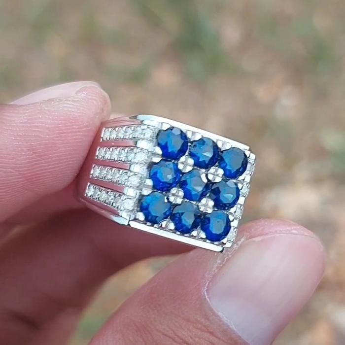 Cincin berlian ring perak center shapire 2,18crt original 7x62