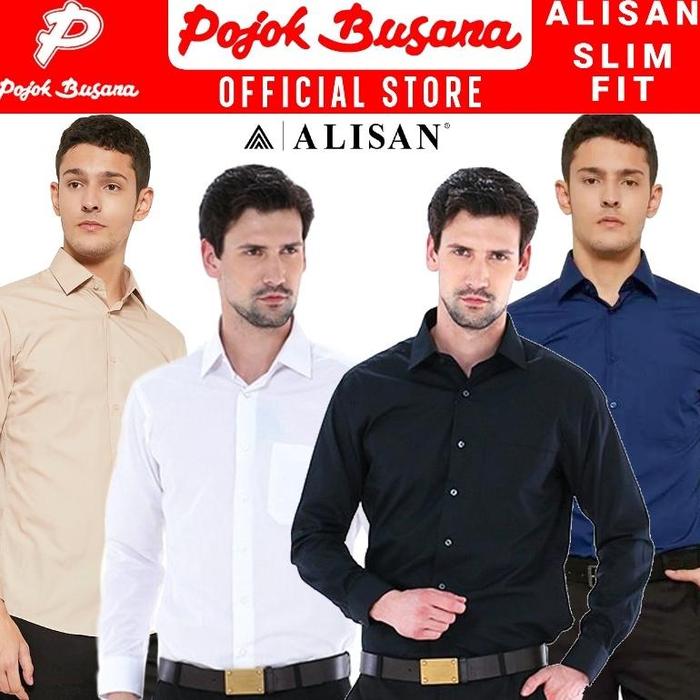 Pojok Busana Alisan Kemeja Lengan Panjang Slim Fit dan Premium Pria - Hitam Putih Biru Abu Maroon Da