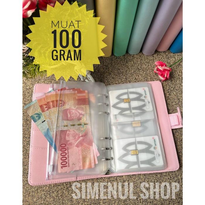 Binder Logam Mulia ANTAM 6 Ring A6 MUAT 100 GRAM Motif Polos Album Antam Plus Zipper Bag Budgetting