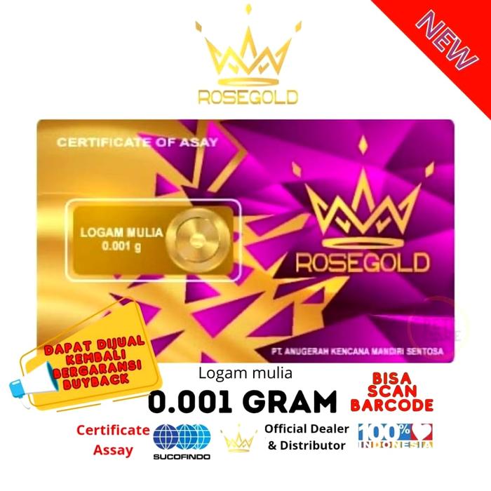 NANO GOLD / ROSE GOLD Emas Murni Logam mulia 0.001 gr