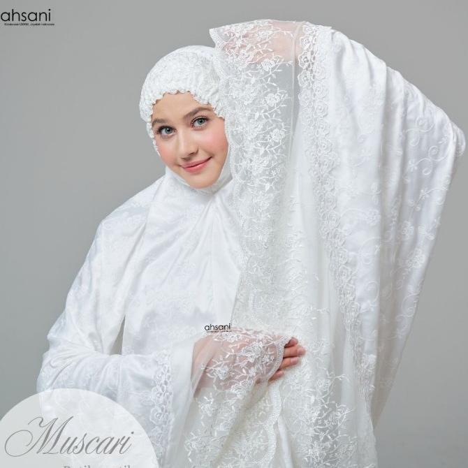 Mukena Ahsani STB01 Rukuh Dewasa Putih Sutra Bordir ORI Renda Mewah