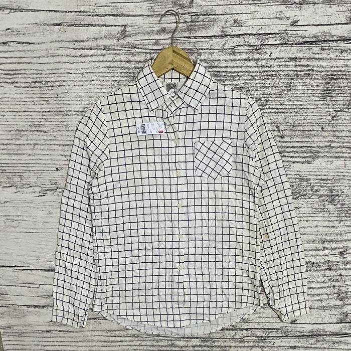 Kemeja shirt atasa cewek blouse wanita perempuan lengan panjang kotak putih soo soo second bekas thr