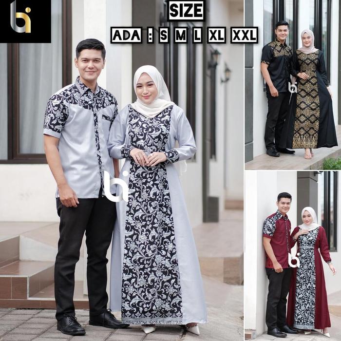 Baju batik cople gamis moscrep couple pasangan muslim sarimbit keluarga suami istri kapel kondangan
