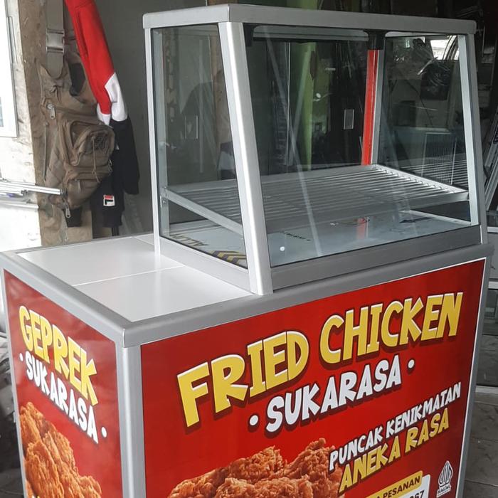 meja dan etalase ayam fried chicken berikut stiker 3 sisi