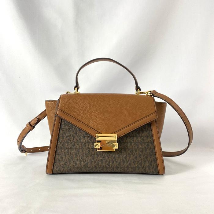 tas wanita mk whitney medium flap th satchel brown vj