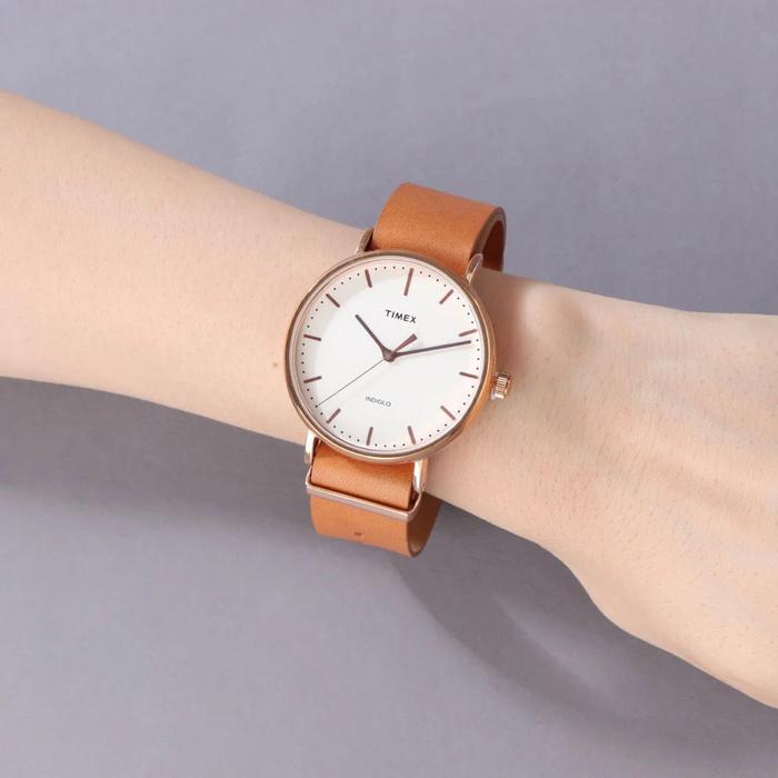 jam tangan Timex TW2P91200 Weekender Mens Cream Dial Orange Leather Strap