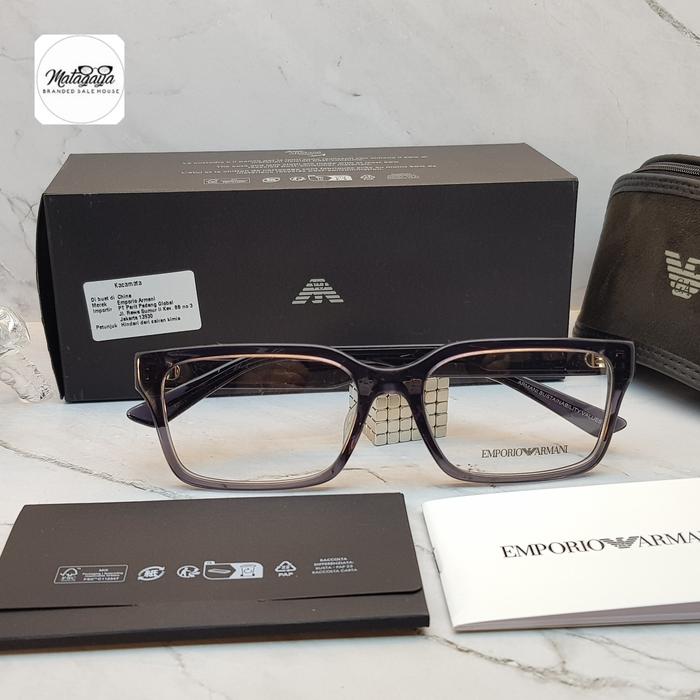 Kacamata Unisex Original Emporio Armani EA3244F 6106 NEW FRAME TRANSPARENT DARK GREY LUXURY EYEWEAR