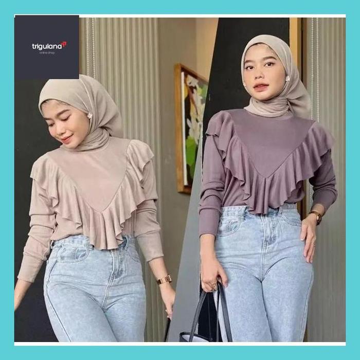 TRG_ BLOUSE RUFFLE RIB KNIT - SWEATER RUFFLE DADA - ATASAN WANITA RUMBAI DADA