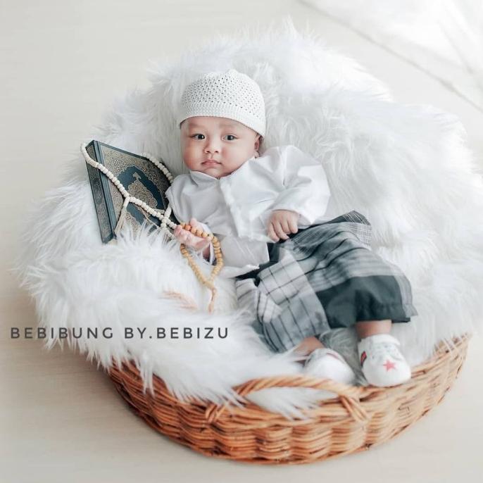 sarkoci bayi baju aqiqah plus peci rajut Koko newborn