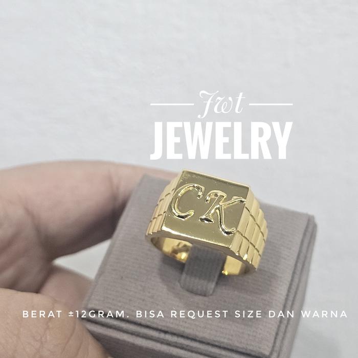 CINCIN EMAS PRIA WANITA UNISEX SIGNET STEMPEL INITIAL NAMA HURUF ALPHABET