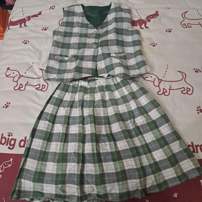 set rompi dan rok kotak2 seragam sd tanpa logo sekolah size 10 preloved
