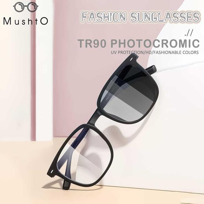 Mushto Kacamata Lensa Antiradiasi Blueray Photocromic Bisa Minus Frame Design Kotak Simple TR90 Lent