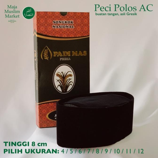Peci Songkok Kopiah - AC Exclusive Hitam Polos TINGGI 8 CM - Padi Mas