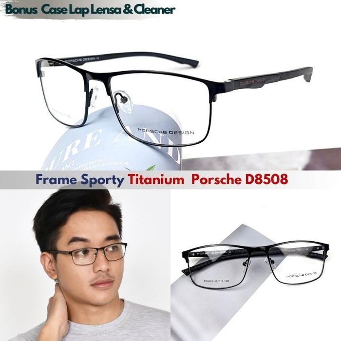 Frame Kacamata Pria Sporty Minus Titanium Porsche PD8508 Premium Lensa Anti Radiasi Photocromic Blue
