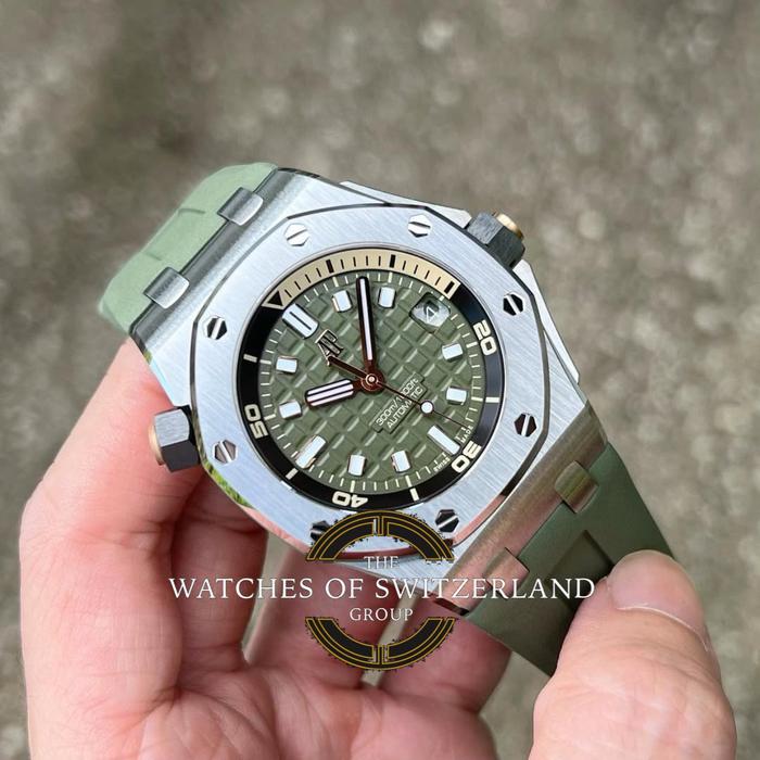JAM PRIA EXCLUSIVEAUDEMARSPIGUETDIVER AP15720ST KHAKI GREEN DIAL 42MM SET
