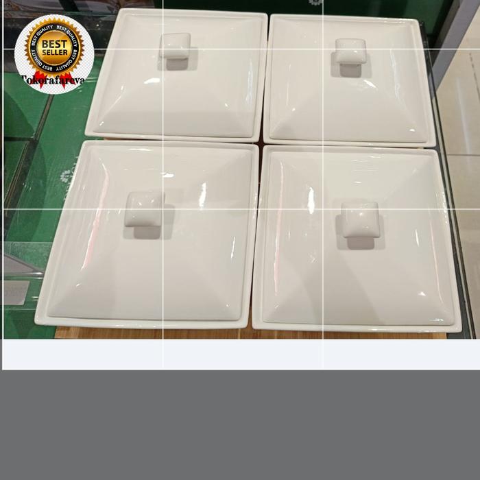 Wadah set Saji porselain 4 wadah  &  1 nampan bamboo serving tray
