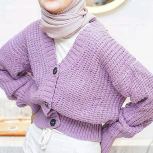 cardigan ungu lilac tebal knit rajut jumbo bigsize big size cardy outer wanita oversize