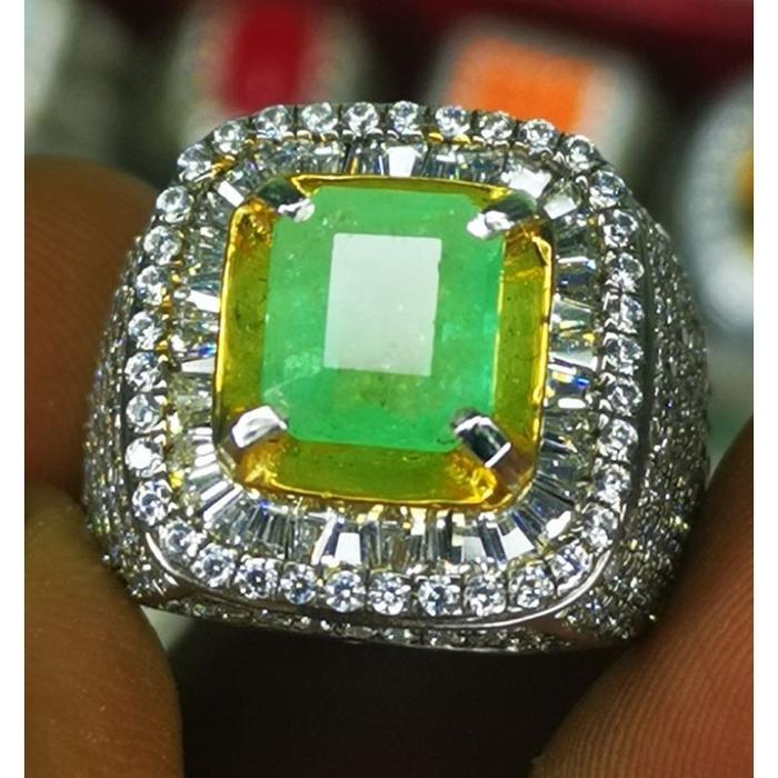 Natural zamrud colombia ring perak mikrosetting