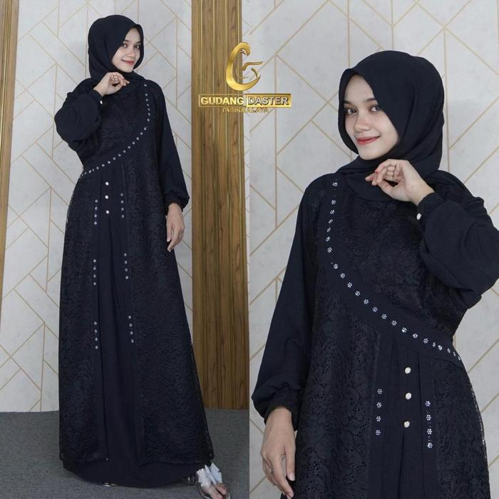 fg-80 Zulfa Dress Gamis Crinkle Free Hijab Terbaru 2024 Mix Brokat Mote Swarovski Maxi Gamis Kekinia