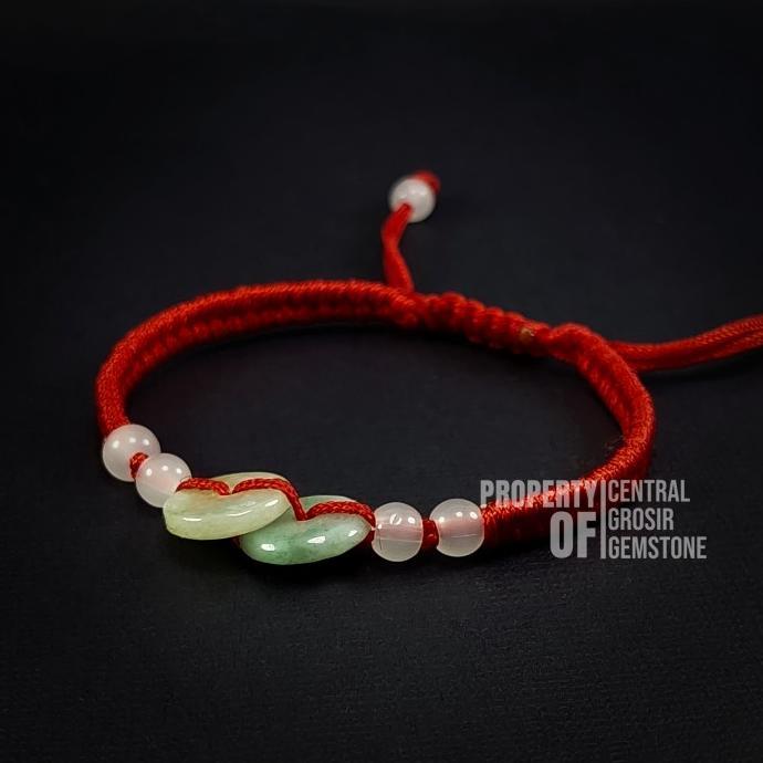 Gelang Tali Merah Batu Giok Asli Natural Jadeite Jade Ori Pria Wanita