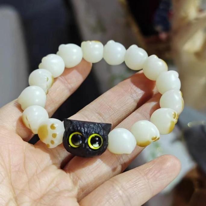 Gelang Akar Bodhi Kucing Cakar Kucing Panggang Arang Gelang Akar Bodhi Giok Putih Alami Wanita Biji 