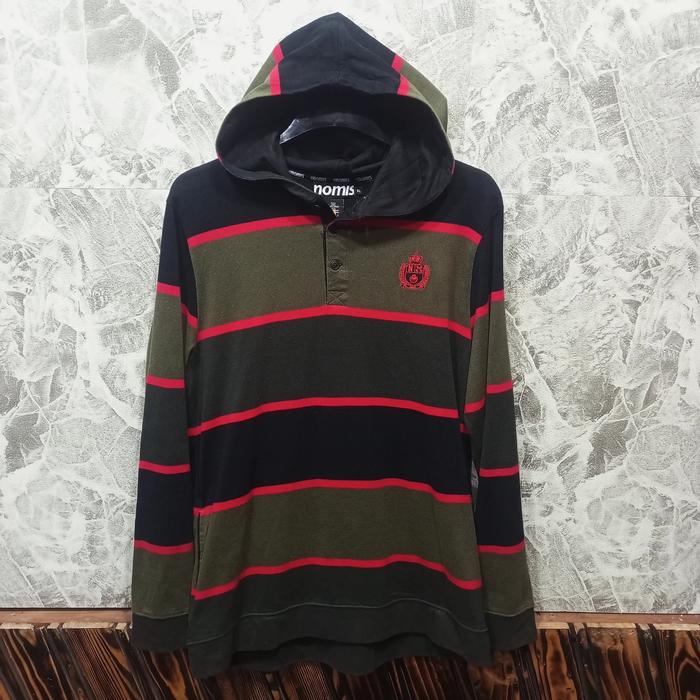 hoodie pria casual kain tebal garis garis NOMIS sz XL