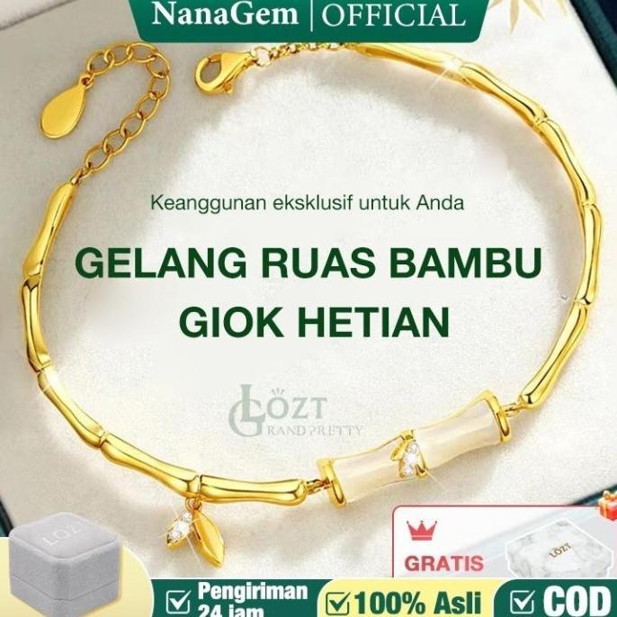 Gelang Giok Bambu Gelang Giok Lapis Emas 24k Gelang Segmen Bambu Giok Hetian Gelang Batu Giok Asli C