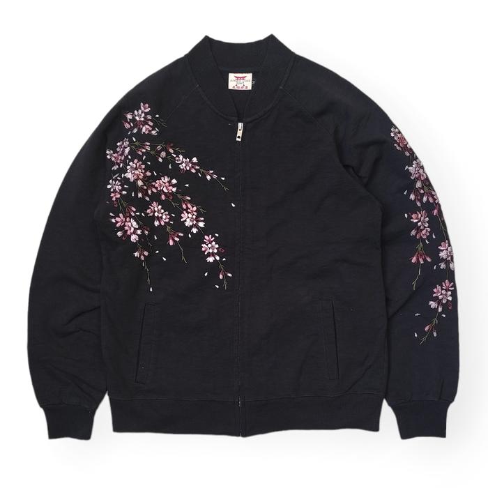 Japanese Classic Script Sakura Embroidered Cotton Sukajan