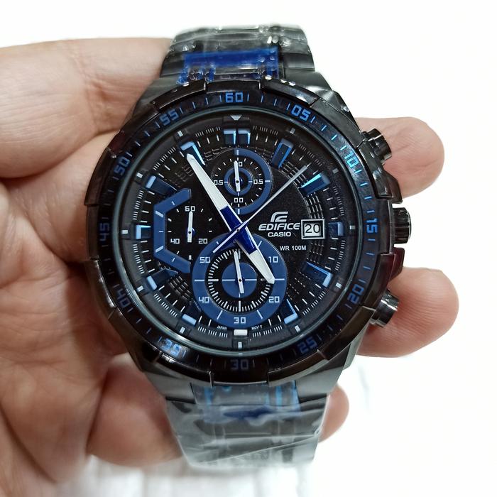 Jam Tangan Pria Casio EDIFICE EFR-539BK-1A2 EFR-539 Chronograph Blue Dial Black Steel