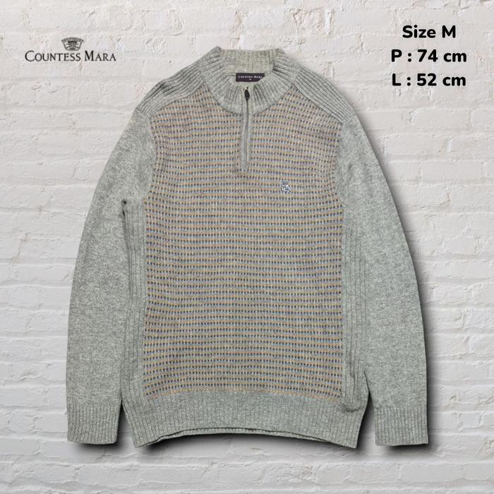 Sweater Knitwear Rajut Half Zip Countess Mara Grey Original Second Preloved #RJA6