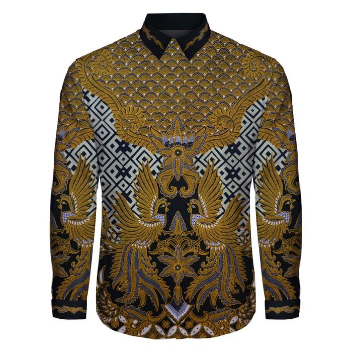 Kain batik tulis pola kemeja bahan katun halus warna kuning hitam