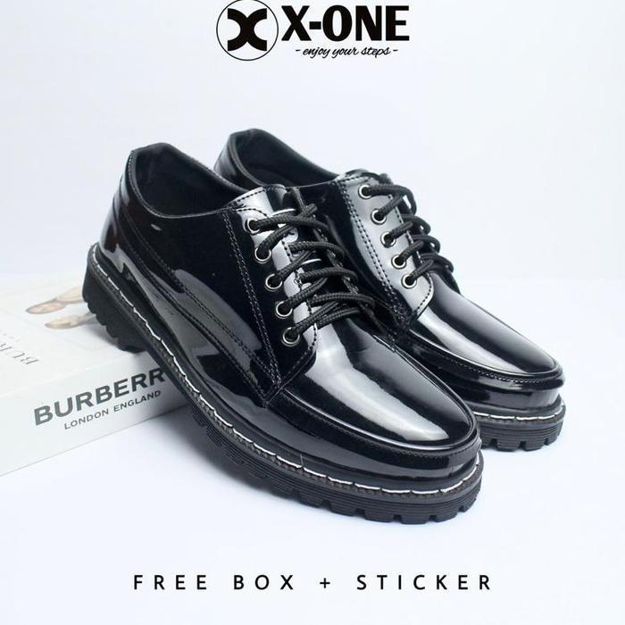X-ONE Sepatu Formal Docmart Pria | Jossie Docmart Hitam Glossy