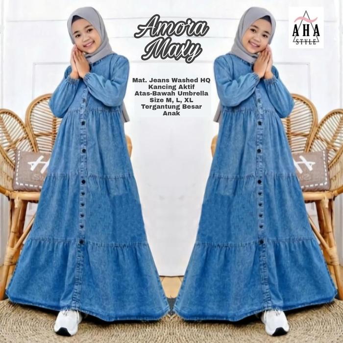 TERLARIS Baju Gamis Dress Susun Jeans Anak Perempuan Tanggung Umur 11 12 15 Tahun Terbaru 2024 Premi