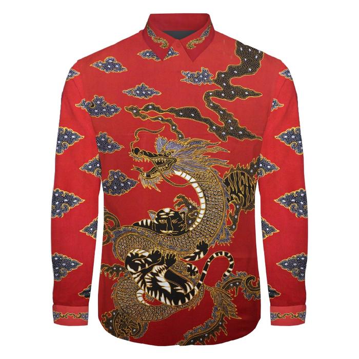 Kain batik tulis asli pola kemeja motif naga mega mendung