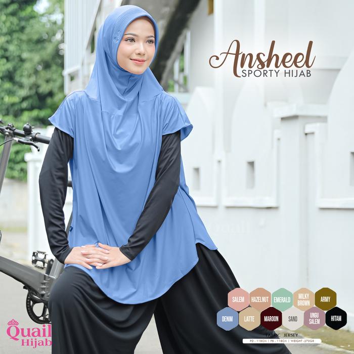 ANSHEEL Jilbab Olahraga Jilbab langsung lengan pendek Quail Hijab