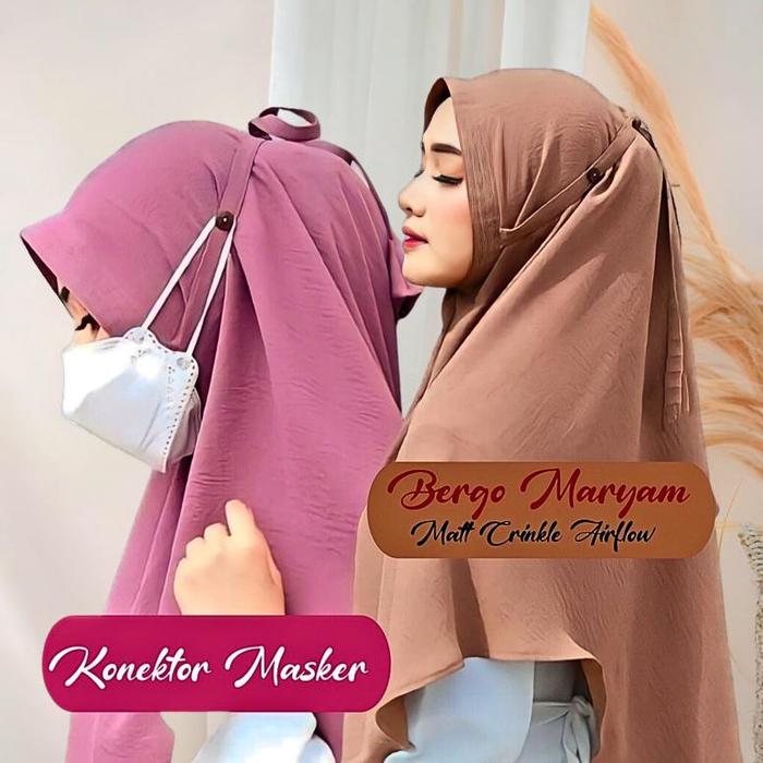 Maryam - Hijab Bergo Crinkle Airflow L XL Tali Konektor Masker Jilbab Instan Langsungan Terbaru Keki