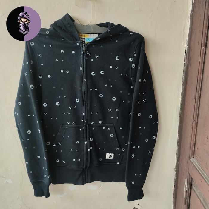 Zip Hoodie Zara x MTV Original Zipper Pria Sweater Wanita Tebal Hitam Unisex Navy Casual Oversize