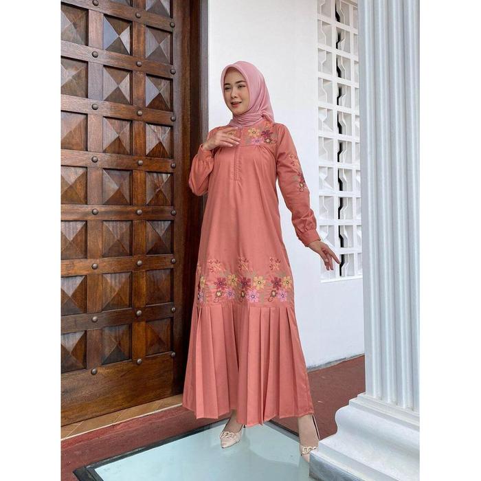 terlaris GAMIS DRESS DEWASA BAHAN KATUN TOYOBO PREMIUM BORDIR KOMPUTER MOTIF BUNGA