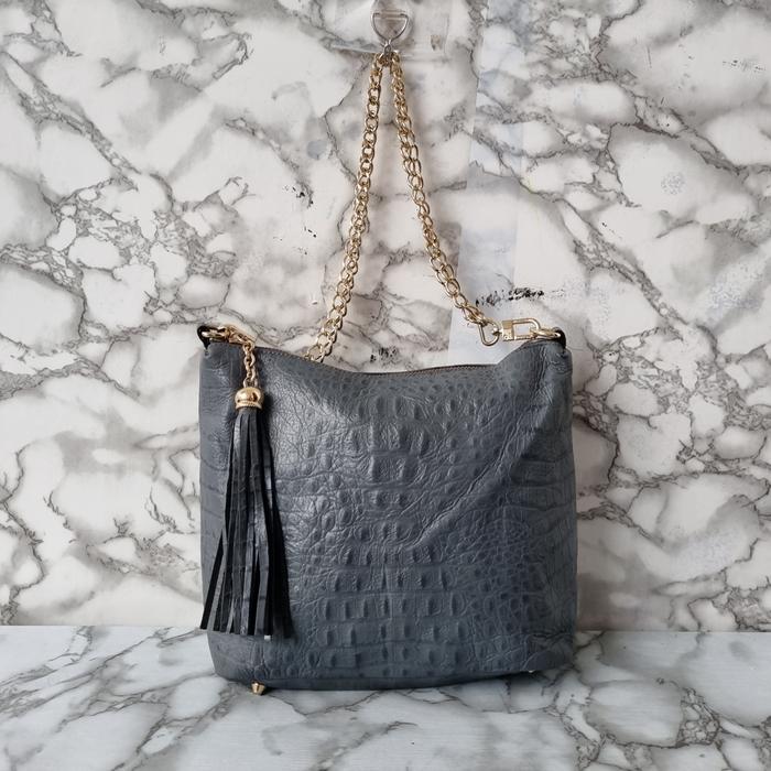 TAS SHOULDER WANITA KULIT ASLI CROCO MEDEA GLAM SECOND IMPORT ABU / TAS KETEK RANTAI WANITA