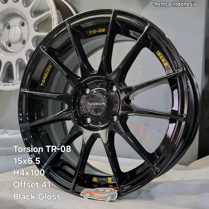 Velg Torsion TR-08 Ring 15x6.5 H4x100 ET 41 Black Gloss made in Chemco Indonesia (1set 4pcs)