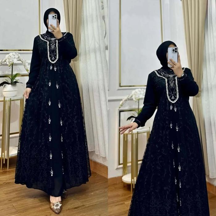 Maudy Dress Baju Gamis Lebaran Gaun Pesta Kondangan Wanita Dewasa Jumbo Bahan Ceruty Terbaru 2025